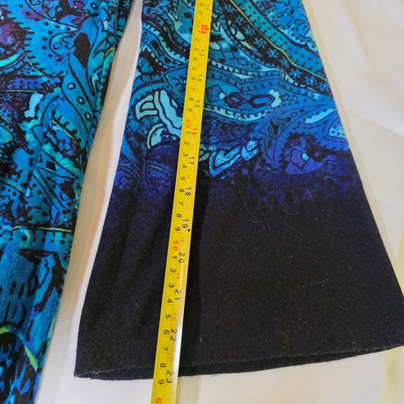 Vtg MSK Womens Large Blue Paisley Bell Sleeve Tunic Dress Blue Teal Boho Leopard - Picture 5 of 6